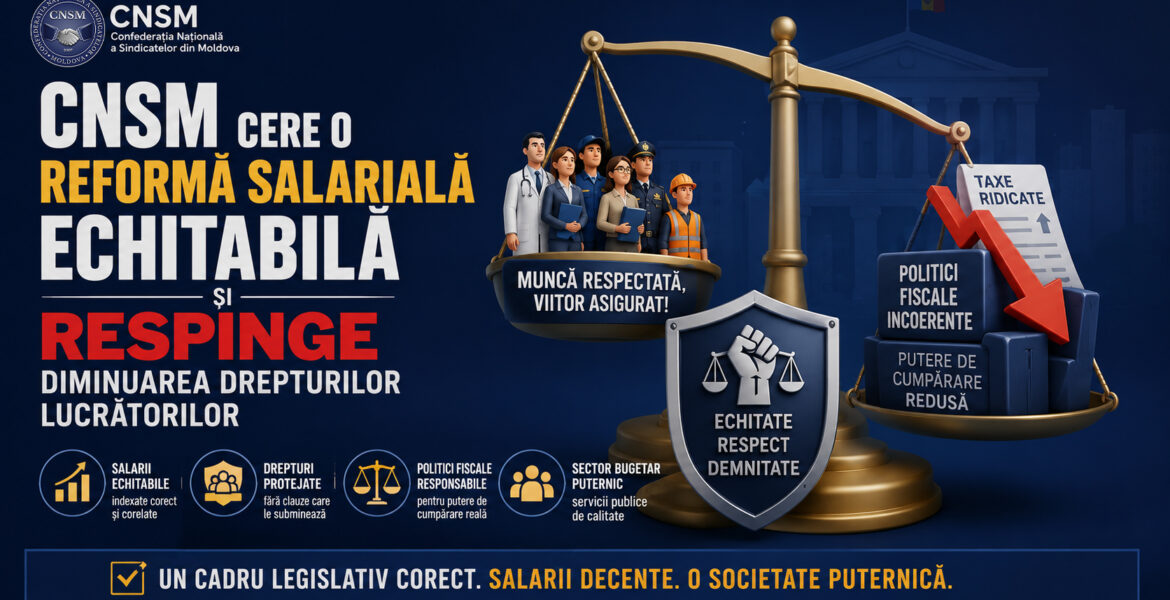 CNSM cere o reformă salarială echitabilă și respinge diminuarea drepturilor lucrătorilor